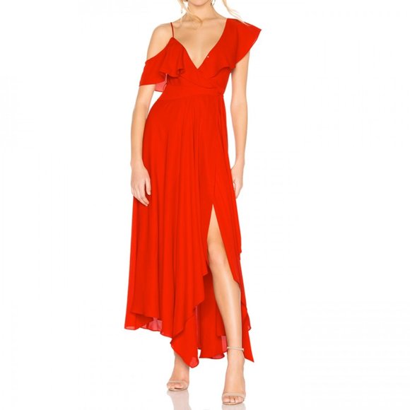 Likely Leilani Asymmetrical Chiffon Red Gown 2 - Picture 2 of 11